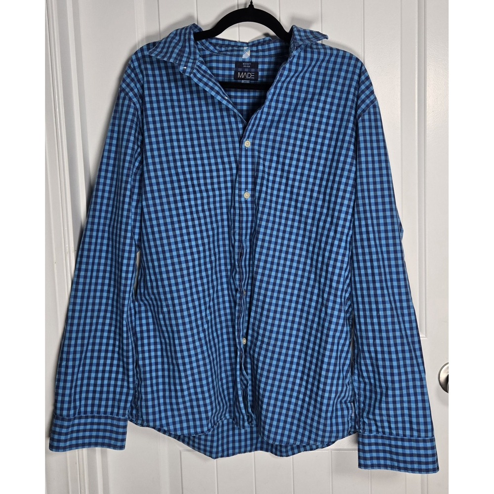 MADE Cam Newton Men's Modern Fit Non-Iron Long Sleeve Blue Plaid Size XL